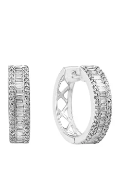 Best Pirce 🤩 1/2 ct. t.w. Baguette and Round Diamond Hoop Earrings in 14k White Gold by Effy® 🔥