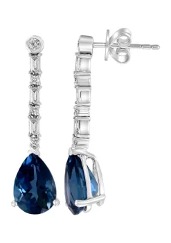 Best Sale 🧨 14K White Gold 1/3 ct. t.w. Diamond and 5.35 ct. t.w. London Blue Topaz Earrings by Effy® ❤️