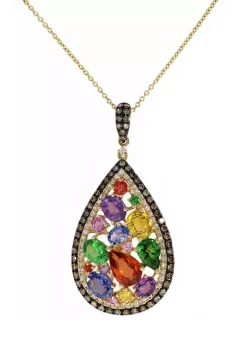 Buy 🤩 5/8 ct. t.w. Diamond and 3.57 ct. t.w. Sapphire, Orange Sapphire, Pink Sapphire, Purple Sapphire, Tsavorite, and Yellow Sapphire Pendant Necklace in 14K Yellow Gold by Effy® ❤️ -Effy® Sales Shop Belk 3406