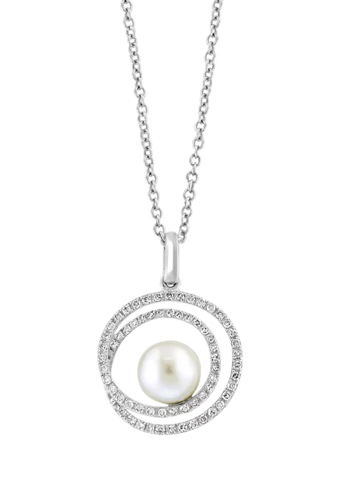 Deals 🔥 1/5 ct. t.w. Diamond and Freshwater Pearl Pendant Necklace in Sterling Silver by Effy® ⌛ 1 Deals 🔥 1/5 ct. t.w. Diamond and Freshwater Pearl Pendant Necklace in Sterling Silver by Effy® ⌛