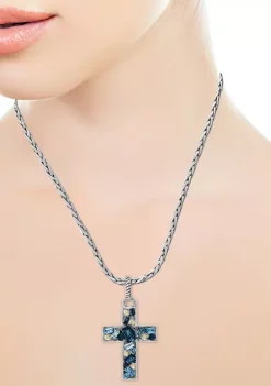 Hot Sale 🎉 925 Sterling Silver/18K Yellow Gold 4.11 ct. t.w. Blue Topaz, London Blue Topaz, and Sky Blue Topaz Cross Pendant Necklace by Effy® 👏 -Effy® Sales Shop Belk 3436