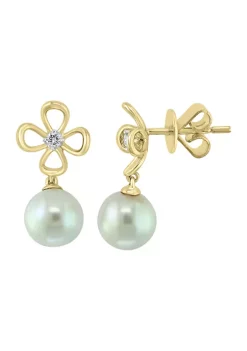 Brand new 😀 1/10 ct. t.w. Diamond Flower Freshwater Pearl Earrings in 14K Yellow Gold by Effy® 🔥