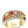 Best Sale 🌟 3/7 ct. t.w. Diamond, 2.70 ct. t.w. Multi Sapphire, Natural Ceylon Sapphire, Green Sapphire, Orange Sapphire, Pink Sapphire, Yellow Sapphire Ring in 14k Yellow Gold by Effy® 💯