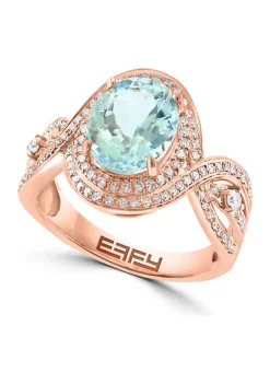 Coupon 💯 1/2 ct. t.w. Diamond and 2.4 ct. t.w. Aquamarine Ring in 14K Rose Gold by Effy® 🌟