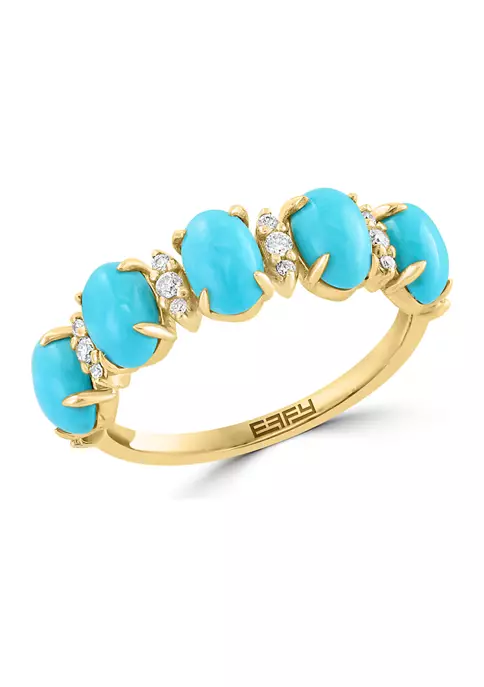 Best Pirce ✨ 1/10 ct. t.w. Diamond and Turquoise Ring in 14K Yellow Gold by Effy® 🤩 5 Best Pirce ✨ 1/10 ct. t.w. Diamond and Turquoise Ring in 14K Yellow Gold by Effy® 🤩 - Image 5