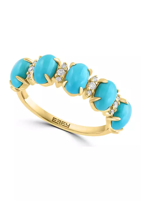 Best Pirce ✨ 1/10 ct. t.w. Diamond and Turquoise Ring in 14K Yellow Gold by Effy® 🤩 6 Best Pirce ✨ 1/10 ct. t.w. Diamond and Turquoise Ring in 14K Yellow Gold by Effy® 🤩 - Image 6
