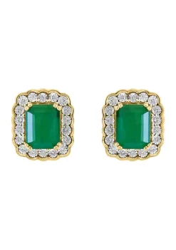 Budget 🎁 14K White and Yellow Gold Diamond and Natural Emerald Earrings by Effy® ⭐ -Effy® Sales Shop Belk 3546