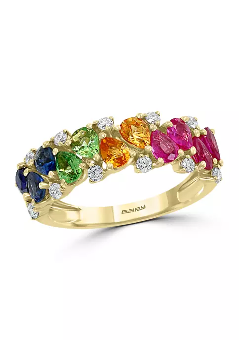 Best Pirce 🎁 14K Yellow Gold Diamond, Pink Sapphire, Natural Ruby, Natural Sapphire, Tsavorite, and Yellow Sapphire Ring by Effy® 🥰 1 Best Pirce 🎁 14K Yellow Gold Diamond, Pink Sapphire, Natural Ruby, Natural Sapphire, Tsavorite, and Yellow Sapphire Ring by Effy® 🥰