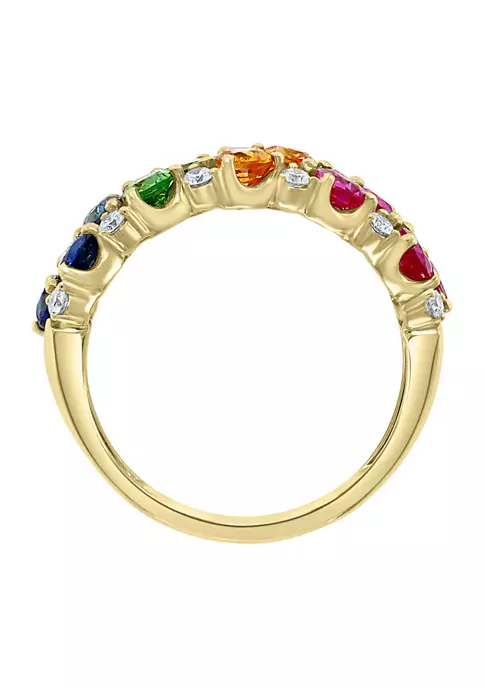 Best Pirce 🎁 14K Yellow Gold Diamond, Pink Sapphire, Natural Ruby, Natural Sapphire, Tsavorite, and Yellow Sapphire Ring by Effy® 🥰 2 Best Pirce 🎁 14K Yellow Gold Diamond, Pink Sapphire, Natural Ruby, Natural Sapphire, Tsavorite, and Yellow Sapphire Ring by Effy® 🥰 - Image 2