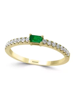 Discount ✔️ 1/6 ct. t.w. Diamond and 1/10 ct. t.w. Emerald Ring in 14K Yellow Gold by Effy® ✔️