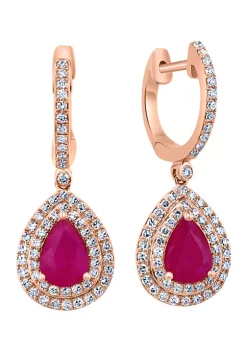 New 🌟 Diamond and Natural Ruby Earrings in 14K Rose Gold by Effy® 👍