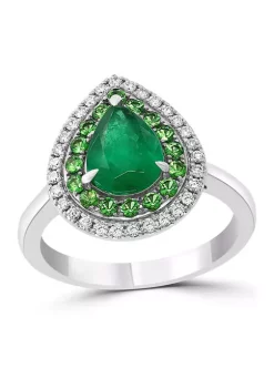 Promo 🌟 1/5 ct. t.w. Diamond and 1.47 ct. t.w. Emerald Pear Ring in 14K White Gold by Effy® 😍