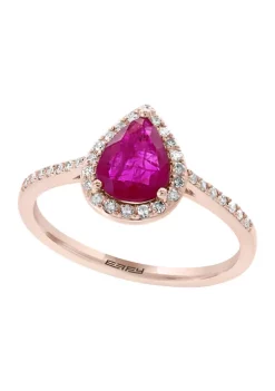 Best Sale 🧨 14k Rose Gold 1/6 ct. t.w. Diamond and 1 ct. t.w. Natural Mozambique Ruby Pear Ring by Effy® 🎁
