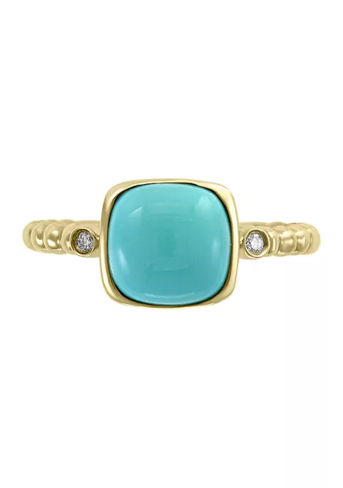 Best deal 💯 1/10 ct. t.w. Diamond and 2 ct. t.w. Turquoise Ring in 14K Yellow Gold by Effy® 😀 2 Best deal 💯 1/10 ct. t.w. Diamond and 2 ct. t.w. Turquoise Ring in 14K Yellow Gold by Effy® 😀 - Image 2