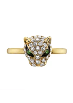 Best Sale 😉 14k Yellow Gold Diamond and Natural Emerald Panther Ring by Effy® 💯