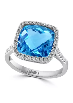 New 😍 14K White Gold Diamond and Blue Topaz Ring by Effy® ⭐