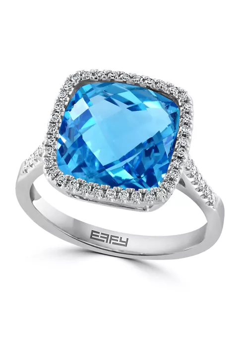 New 😍 14K White Gold Diamond and Blue Topaz Ring by Effy® ⭐ 1 New 😍 14K White Gold Diamond and Blue Topaz Ring by Effy® ⭐