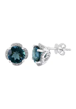 Best Sale ✨ 1/5 ct. t.w. Diamond and 4.05 ct. t.w. London Blue Topaz Flower Earrings in 14K White Gold by Effy® ⭐