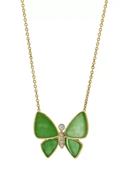 Buy ⌛ 1/10 ct. t.w. Diamond and 3.35 ct. t.w. Green Jade Butterfly Pendant Necklace in 14K Yellow Gold by Effy® 🎉 -Effy® Sales Shop Belk 3759