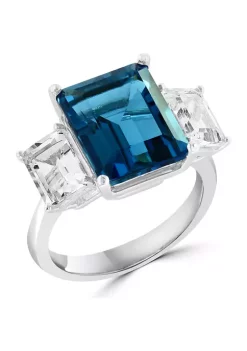 Deals 💯 Blue Topaz and White Topaz Square Ring in 14K White Gold by Effy® 😀