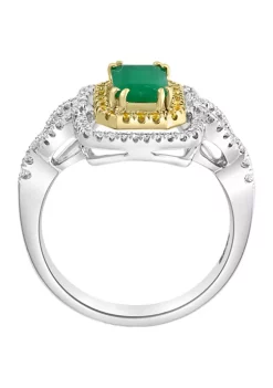 Hot Sale 💯 1/4 ct. t.w. Diamond and 1 ct. t.w. Natural Emerald Ring in 14K White and Yellow Gold by Effy® 🥰 -Effy® Sales Shop Belk 3810