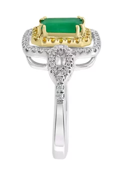 Hot Sale 💯 1/4 ct. t.w. Diamond and 1 ct. t.w. Natural Emerald Ring in 14K White and Yellow Gold by Effy® 🥰 -Effy® Sales Shop Belk 3811