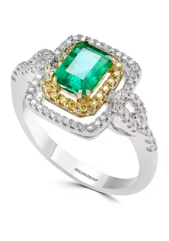 Hot Sale 💯 1/4 ct. t.w. Diamond and 1 ct. t.w. Natural Emerald Ring in 14K White and Yellow Gold by Effy® 🥰 -Effy® Sales Shop Belk 3812