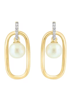 Brand new 🎉 1/10 ct. t.w. Diamond and Freshwater Pearl Earrings in 14K Yellow Gold by Effy® ⭐