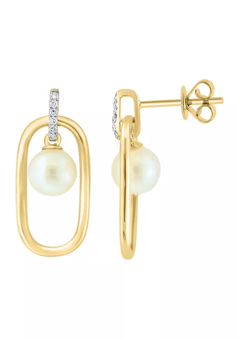 Brand new 🎉 1/10 ct. t.w. Diamond and Freshwater Pearl Earrings in 14K Yellow Gold by Effy® ⭐ 2 Brand new 🎉 1/10 ct. t.w. Diamond and Freshwater Pearl Earrings in 14K Yellow Gold by Effy® ⭐ - Image 2