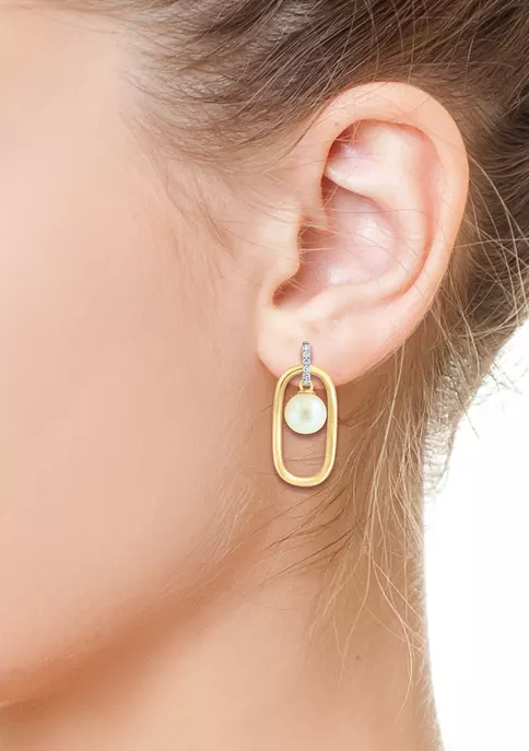 Brand new 🎉 1/10 ct. t.w. Diamond and Freshwater Pearl Earrings in 14K Yellow Gold by Effy® ⭐ 3 Brand new 🎉 1/10 ct. t.w. Diamond and Freshwater Pearl Earrings in 14K Yellow Gold by Effy® ⭐ - Image 3