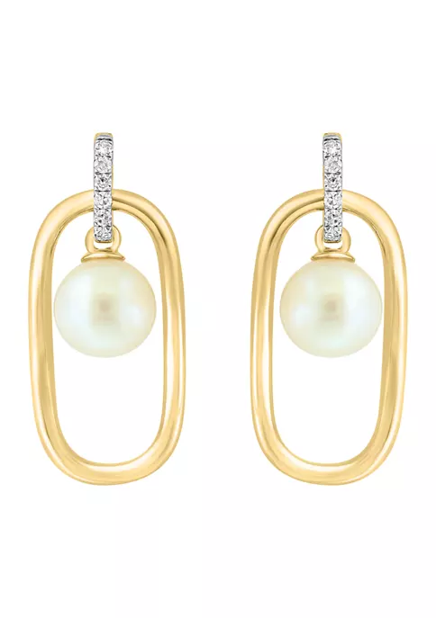 Brand new 🎉 1/10 ct. t.w. Diamond and Freshwater Pearl Earrings in 14K Yellow Gold by Effy® ⭐ 4 Brand new 🎉 1/10 ct. t.w. Diamond and Freshwater Pearl Earrings in 14K Yellow Gold by Effy® ⭐ - Image 4