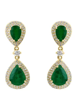 Promo 🧨 7/8 ct. t.w. Diamond and 3.8 ct. t.w. Emerald Earrings in 14K Yellow Gold by Effy® 🧨 -Effy® Sales Shop Belk 3991