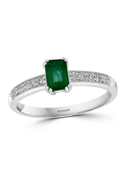 Discount 🔥 1/6 ct. t.w. Diamond and 1/2 ct. t.w. Emerald Ring in 14K White Gold by Effy® ⭐