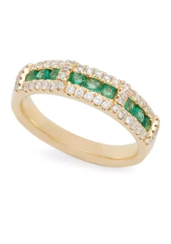 Promo 😉 1/3 ct. t.w. Diamond and 1/3 ct. t.w. Emerald Band in 14K Yellow Gold by Effy® 👏