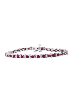 Hot Sale ⭐ 3.87 ct. t.w. Natural Ruby and 1/5 ct. t.w. Diamond Tennis Bracelet in Sterling Silver by Effy® 🎁