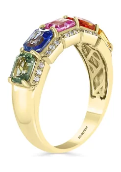Best Sale 🛒 1/6 ct. t.w. Diamond and 2.44 ct. t.w. Sapphire, Green Sapphire, Pink Sapphire, Yellow Sapphire, Orange Sapphire Ring in 14K Yellow Gold by Effy® 😍 -Effy® Sales Shop Belk 4066