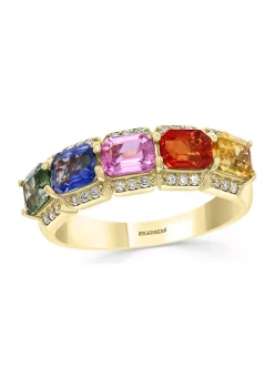 Best Sale 🛒 1/6 ct. t.w. Diamond and 2.44 ct. t.w. Sapphire, Green Sapphire, Pink Sapphire, Yellow Sapphire, Orange Sapphire Ring in 14K Yellow Gold by Effy® 😍 -Effy® Sales Shop Belk 4067