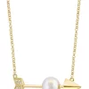 Brand new 😀 14K Yellow Gold Diamond Freshwater Pearl Arrow Necklace by Effy® 🥰