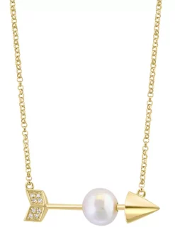 Brand new 😀 14K Yellow Gold Diamond Freshwater Pearl Arrow Necklace by Effy® 🥰 -Effy® Sales Shop Belk 4088