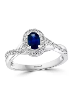 Outlet 🛒 1/4 ct. t.w. Diamond and 1/2 ct. t.w. Sapphire Ring in 14K White Gold by Effy® 🛒
