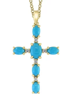 Buy 👏 14K Yellow Gold 1/6 ct. t.w. Diamond and 2.68 ct. t.w. Turquoise Pendant Necklace by Effy® 🎉 -Effy® Sales Shop Belk 4143