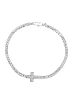 Deals 🥰 Men's 8.5" White Sapphire Cross Bracelet in Sterling Silver by Effy® ✨
