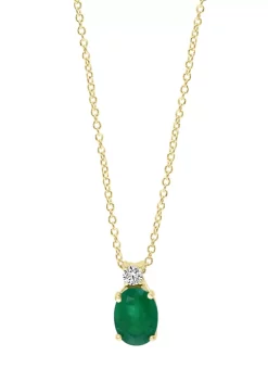 Best Pirce 👍 1/10 ct. t.w. Diamond and 1.14 ct. t.w. Emerald Pendant Necklace in 14K Yellow Gold by Effy® 😉