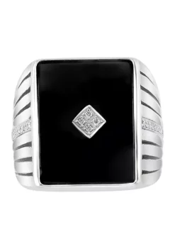 New 🎉 1/8 ct. t.w. Diamond and 5.82 ct. t.w. Onyx Ring in Sterling Silver by Effy® ⭐ -Effy® Sales Shop Belk 4220