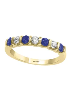 Outlet ⌛ 1/4 ct. t.w. Diamond and 1/6 ct. t.w. Sapphire Ring in 14K Yellow Gold by Effy® 🛒