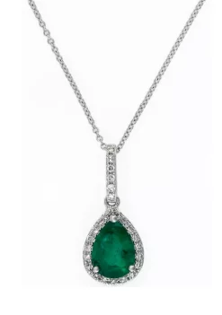 Buy ❤️ 1/8 ct. t.w. Diamond and 1 ct. t.w. Emerald Pendant Necklace in 14K White Gold by Effy® 💯