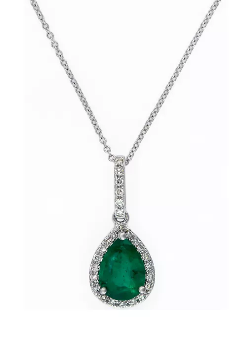 Buy ❤️ 1/8 ct. t.w. Diamond and 1 ct. t.w. Emerald Pendant Necklace in 14K White Gold by Effy® 💯 1 Buy ❤️ 1/8 ct. t.w. Diamond and 1 ct. t.w. Emerald Pendant Necklace in 14K White Gold by Effy® 💯