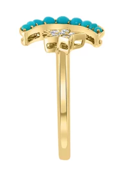 Promo 🎉 1/10 ct. t.w. Diamond and 1/4 ct. t.w. Turquoise Moon and Star Ring in 14K Yellow Gold by Effy® 😀 -Effy® Sales Shop Belk 4294