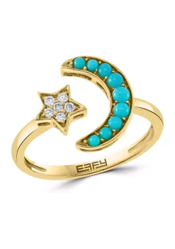 Promo 🎉 1/10 ct. t.w. Diamond and 1/4 ct. t.w. Turquoise Moon and Star Ring in 14K Yellow Gold by Effy® 😀 -Effy® Sales Shop Belk 4297