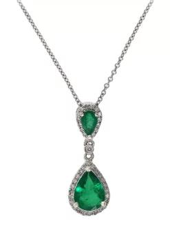 Best deal 🧨 1/6 ct. t.w. Diamond and 1.17 ct. t.w. Emerald Teardrop Pendant Necklace in 14K White Gold by Effy® ✔️